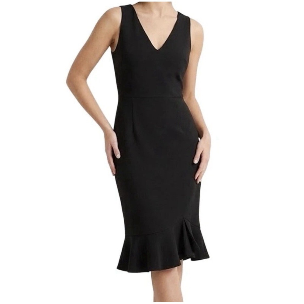 Betsey Johnson Scuba Crepe Dress Sheath Flirty Ruffle‎ Hem Size 12 Black